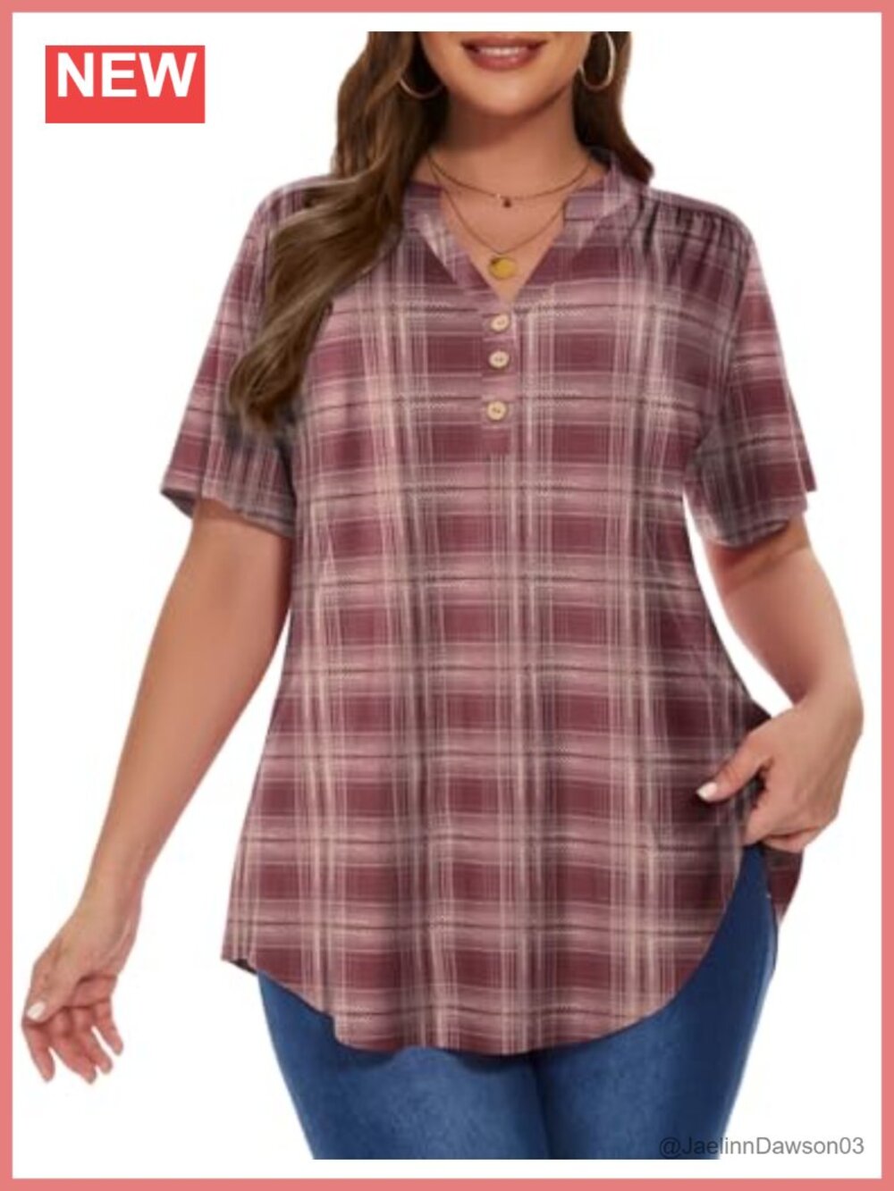 Plus Size Henley Tunic Top Short Sleeve Button Down Blouse for Leggings